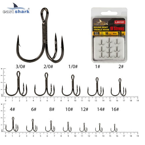Крючок тройной EastShark 1x Strong Treble Hook №16 (уп.12 шт)