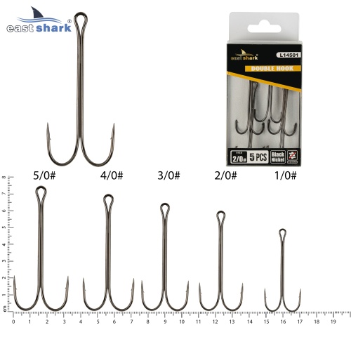 Крючок двойной EastShark Double Hook Long Shank №2/0 (уп.5 шт)