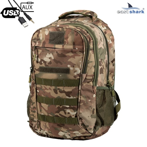 Рюкзак EastShark S-016-3 (USB, AUX) зелёный  камуфляж
