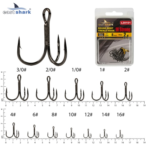 Крючок тройной EastShark 1x Strong Treble Hook №2 (уп.8 шт)