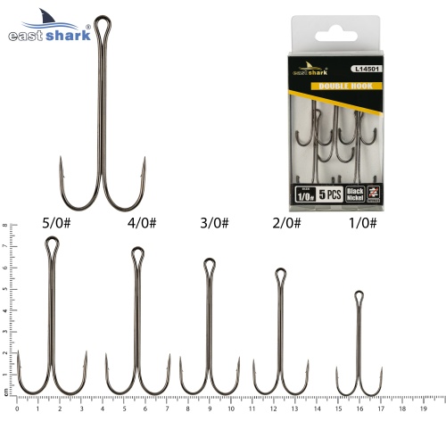 Крючок двойной EastShark Double Hook Long Shank №1/0 (уп.5 шт)