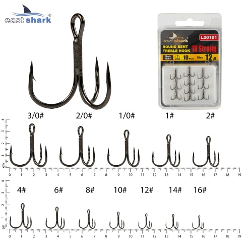 Крючок тройной EastShark 1x Strong Treble Hook №12 (уп.12 шт)