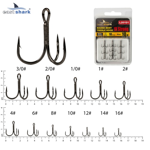 Крючок тройной EastShark 1x Strong Treble Hook №10 (уп.12 шт)
