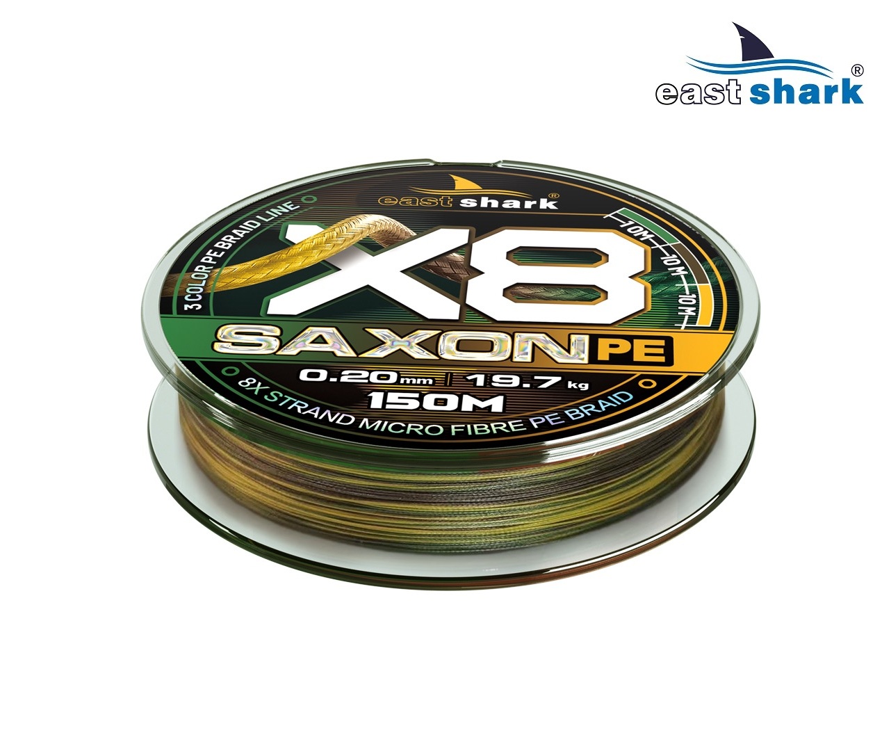 Шнур EastShark Saxon PE X8 150м 0,08 мм #0,2 3color