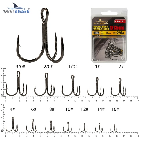Крючок тройной EastShark 1x Strong Treble Hook №2/0 (уп.5 шт)