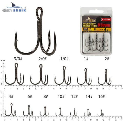 Крючок тройной EastShark 1x Strong Treble Hook №4 (уп.8 шт)