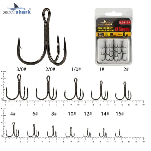 Крючок тройной EastShark 1x Strong Treble Hook №6 (уп.10 шт)